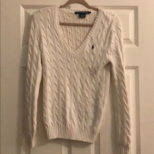 Ralph Lauren Cable knit sweater white with navy